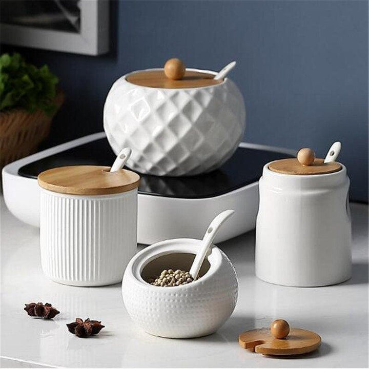 Lisslune | Elegant Ceramic Spice Jar Set with Symbolic Spoons - Premium Kitchen Spice Container