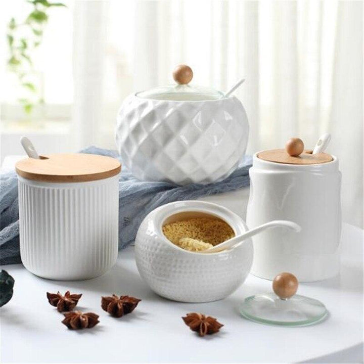 Lisslune | Elegant Ceramic Spice Jar Set with Symbolic Spoons - Premium Kitchen Spice Container