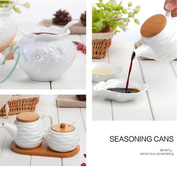Lisslune | Elegant Ceramic Spice Jar Set with Symbolic Spoons - Premium Kitchen Spice Container