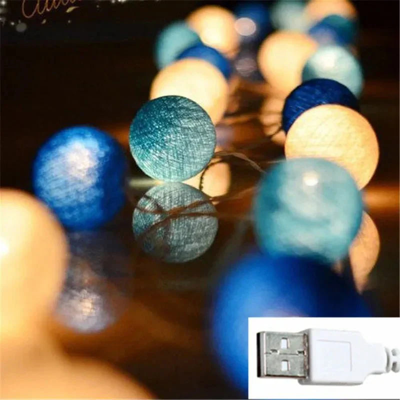 Lisslune | Pretty Pastel Cotton Ball Fairy Lights Garland