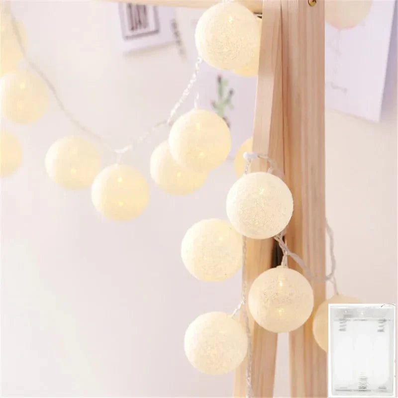 Lisslune | Pretty Pastel Cotton Ball Fairy Lights Garland