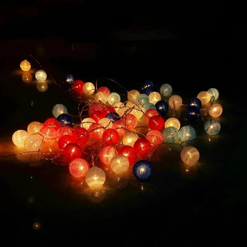 Lisslune | Pretty Pastel Cotton Ball Fairy Lights Garland