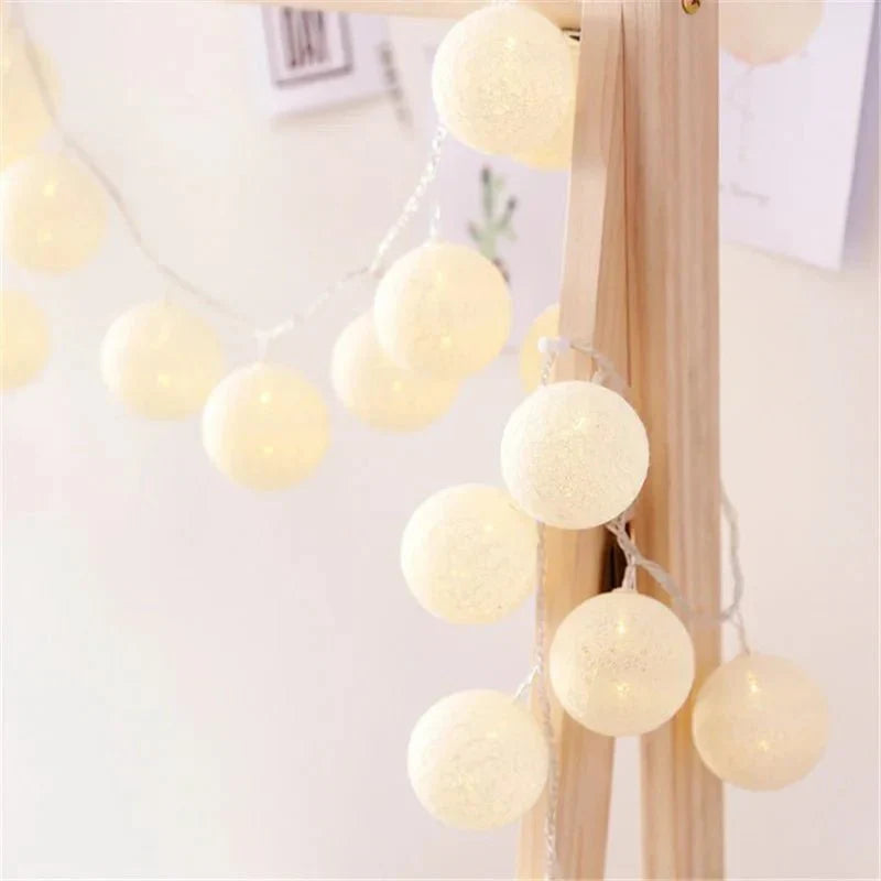 Lisslune | Pretty Pastel Cotton Ball Fairy Lights Garland