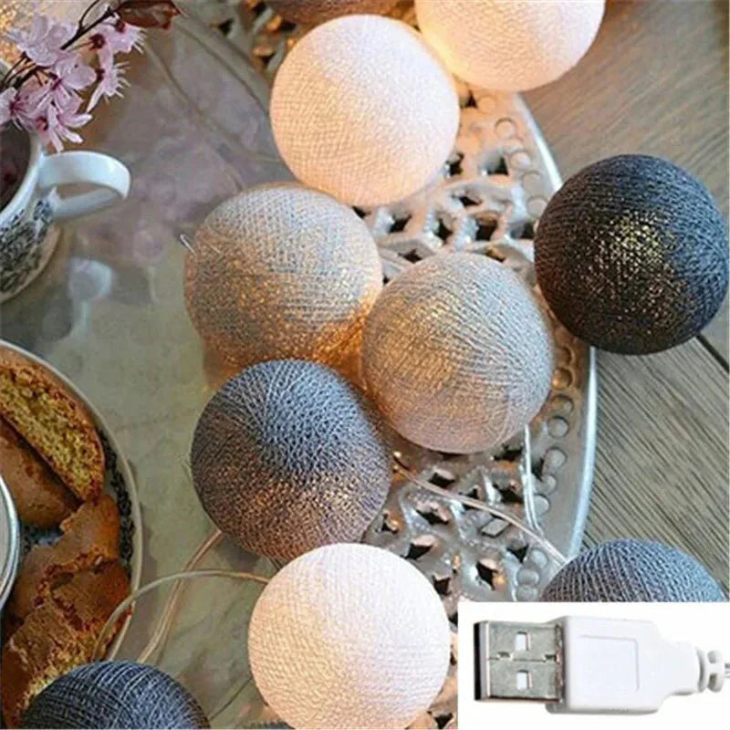 Lisslune | Pretty Pastel Cotton Ball Fairy Lights Garland
