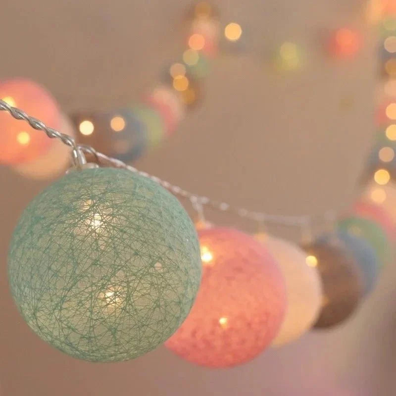 Lisslune | Pretty Pastel Cotton Ball Fairy Lights Garland