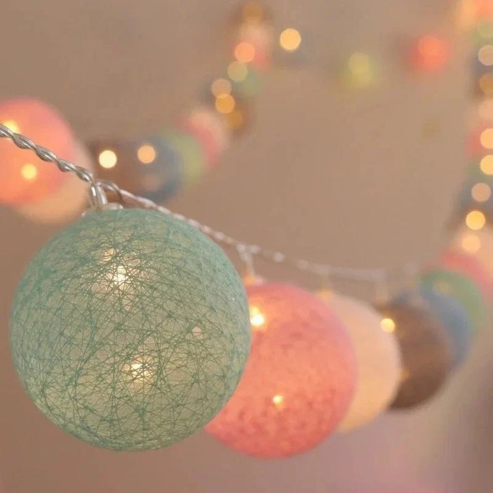 Lisslune | Pretty Pastel Cotton Ball Fairy Lights Garland
