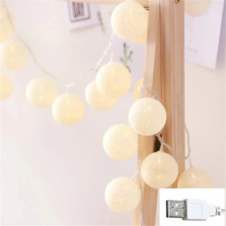 Lisslune | Pretty Pastel Cotton Ball Fairy Lights Garland