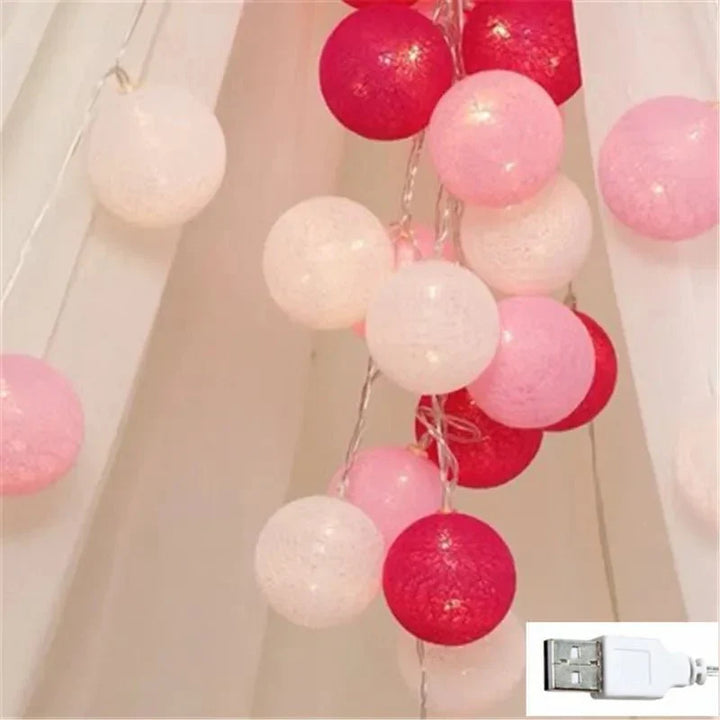 Lisslune | Pretty Pastel Cotton Ball Fairy Lights Garland