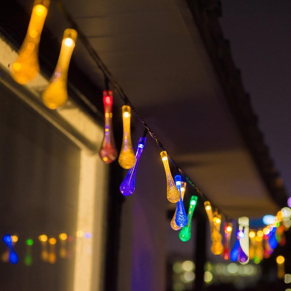 Lisslune | LumiDew Solar Drops String Lights | Solar-Powered LED String Lights for Garden & Terrace | Warm White, White & Multicolor