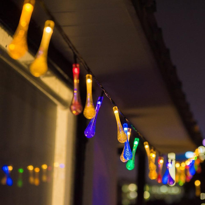 Lisslune | LumiDew Solar Drops String Lights | Solar-Powered LED String Lights for Garden & Terrace | Warm White, White & Multicolor