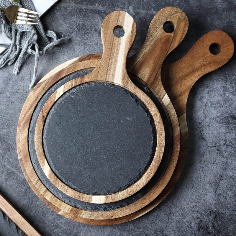 Lisslune | Wooden Slate Round Snack Food Plate