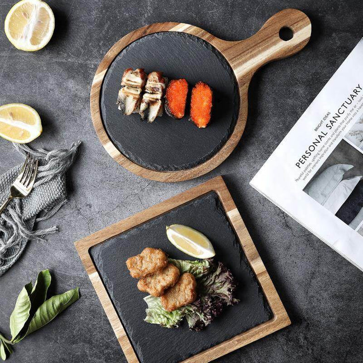 Lisslune | Wooden Slate Round Snack Food Plate
