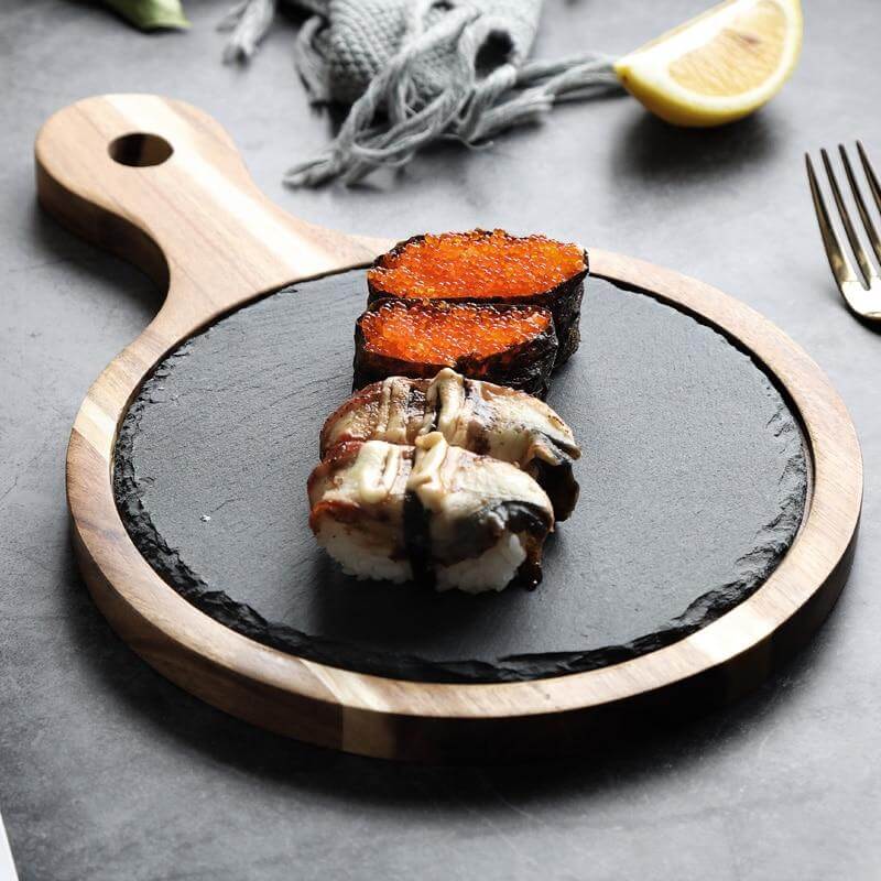 Lisslune | Wooden Slate Round Snack Food Plate
