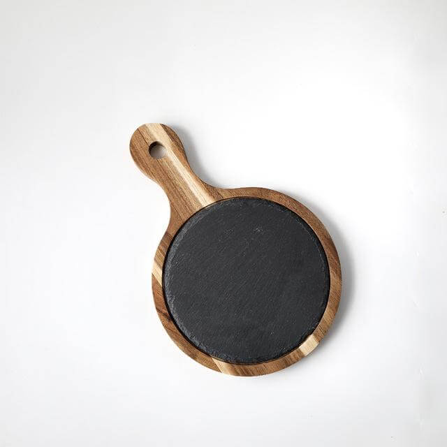 Lisslune | Wooden Slate Round Snack Food Plate
