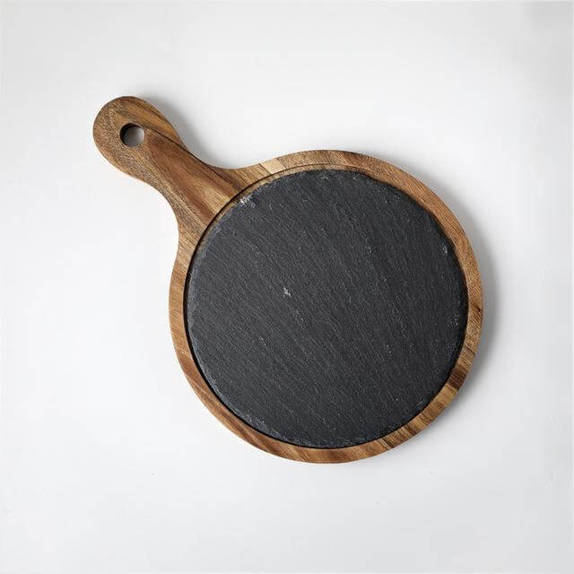Lisslune | Wooden Slate Round Snack Food Plate