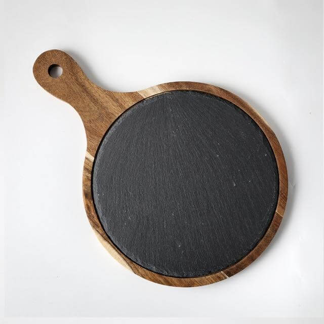 Lisslune | Wooden Slate Round Snack Food Plate