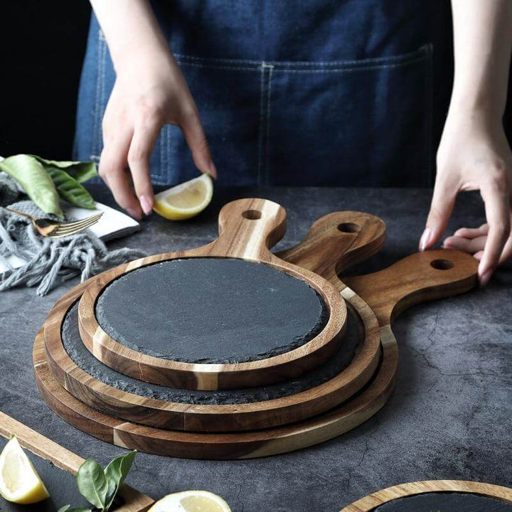 Lisslune | Wooden Slate Round Snack Food Plate
