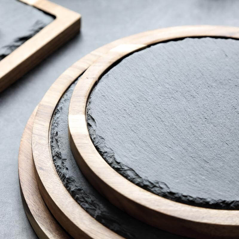 Lisslune | Wooden Slate Round Snack Food Plate
