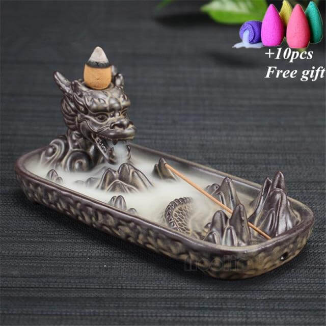 Lisslune | Ceramic Dragon Censer  Smoke Backflow Incense Burner