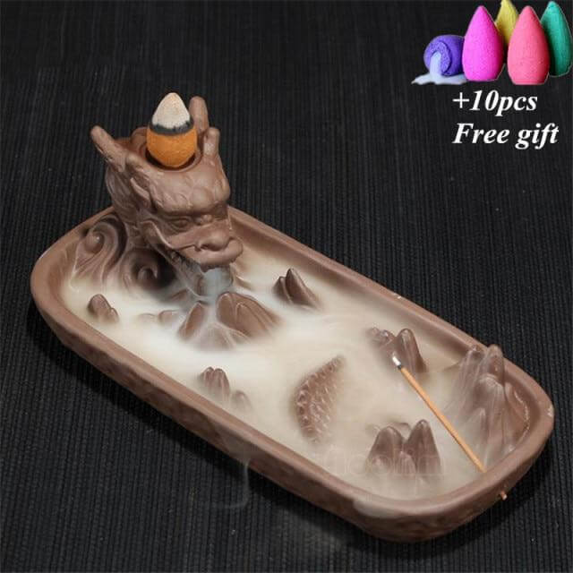 Lisslune | Ceramic Dragon Censer  Smoke Backflow Incense Burner