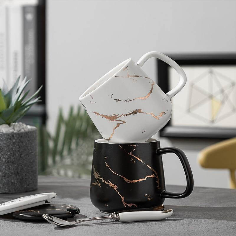 Lisslune | Elegant Marble Ceramic Coffee Mug Gift Set