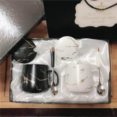 Lisslune | Elegant Marble Ceramic Coffee Mug Gift Set