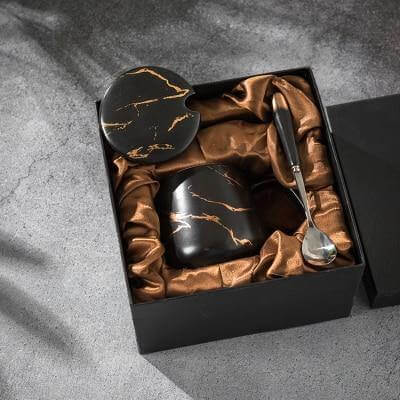 Lisslune | Elegant Marble Ceramic Coffee Mug Gift Set