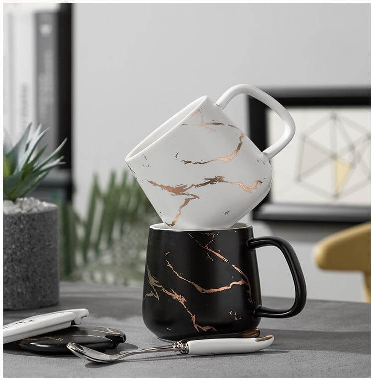 Lisslune | Elegant Marble Ceramic Coffee Mug Gift Set