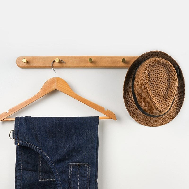 Lisslune | WandHout – Minimalistic wooden wall coat rack with brass hooks