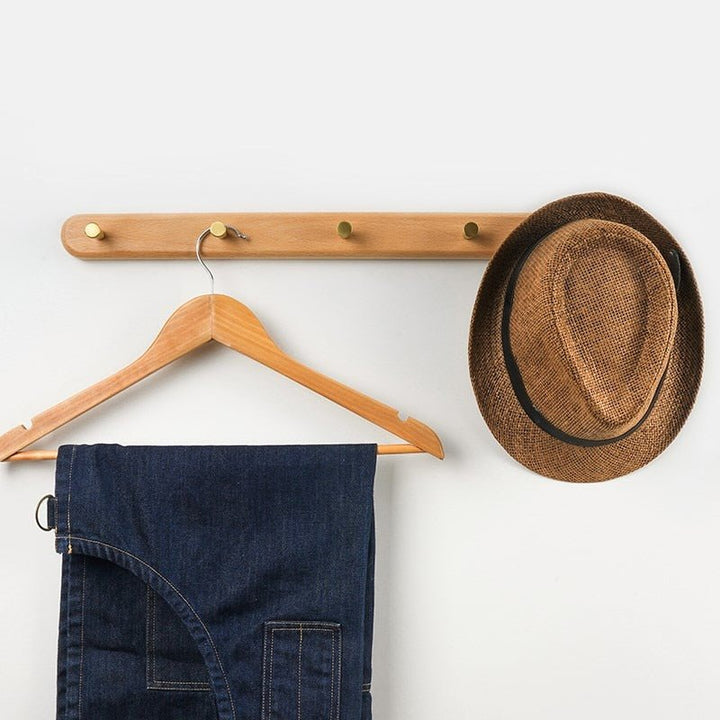 Lisslune | WandHout – Minimalistic wooden wall coat rack with brass hooks