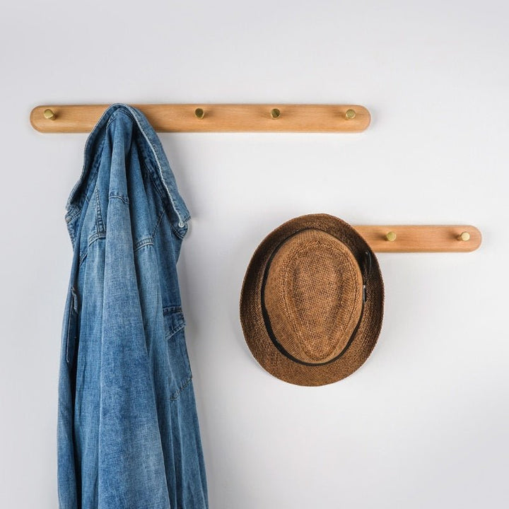 Lisslune | WandHout – Minimalistic wooden wall coat rack with brass hooks