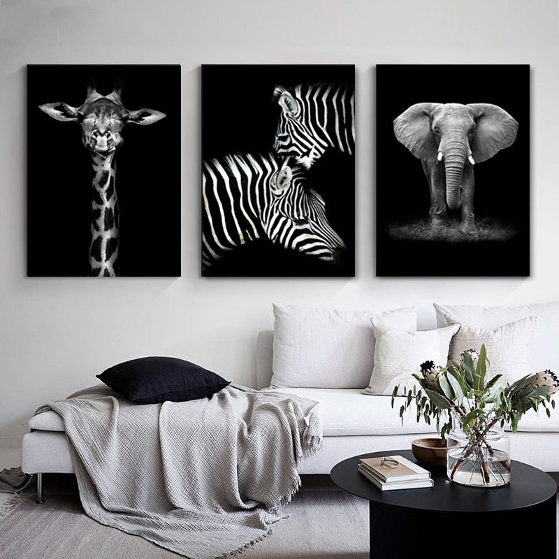 Lisslune | Nature Wild Animals Africa Wildlife Black White - Canvas Wall Art Painting
