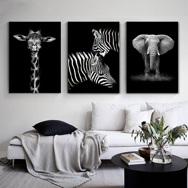Lisslune | Nature Wild Animals Africa Wildlife Black White - Canvas Wall Art Painting