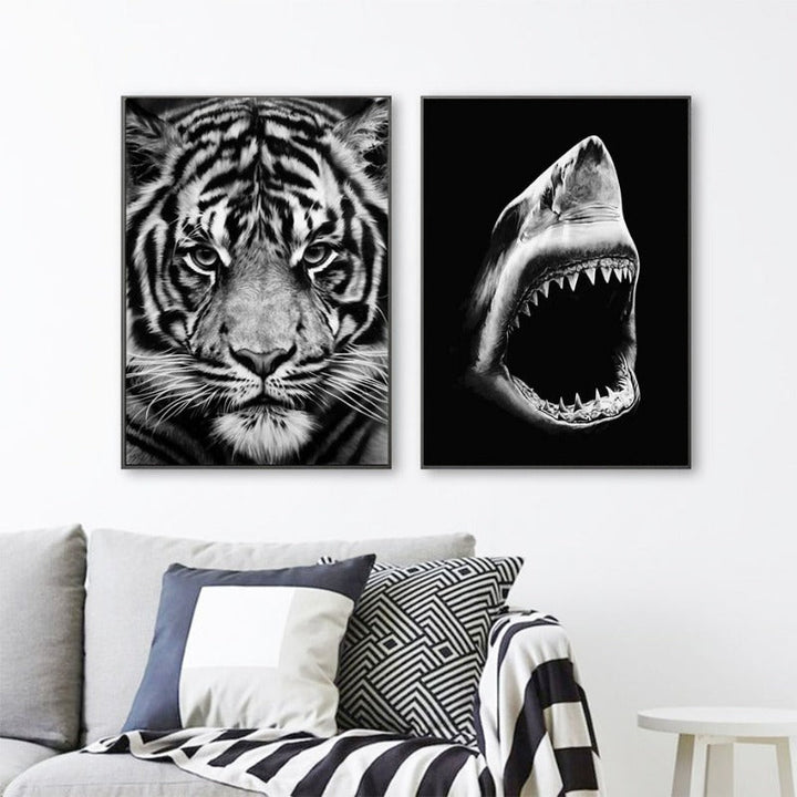 Lisslune | Nature Wild Animals Africa Wildlife Black White - Canvas Wall Art Painting