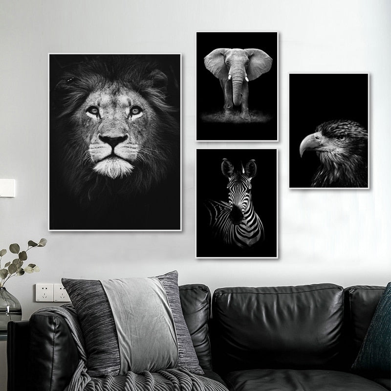 Lisslune | Nature Wild Animals Africa Wildlife Black White - Canvas Wall Art Painting