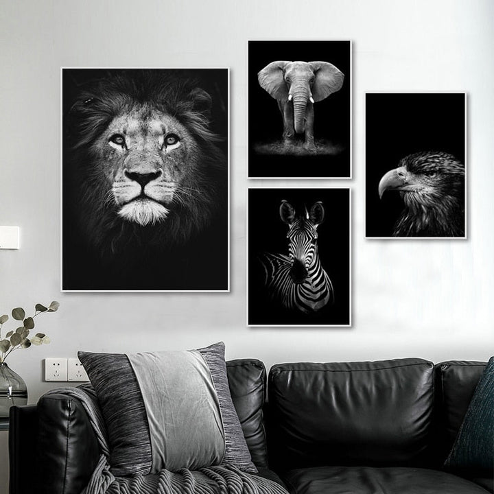 Lisslune | Nature Wild Animals Africa Wildlife Black White - Canvas Wall Art Painting