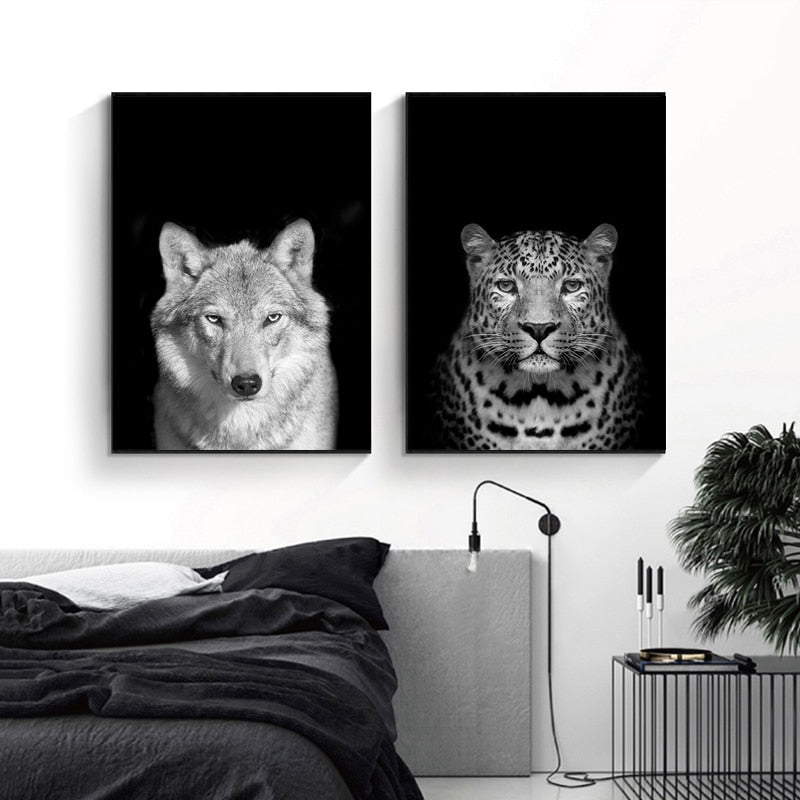 Lisslune | Nature Wild Animals Africa Wildlife Black White - Canvas Wall Art Painting