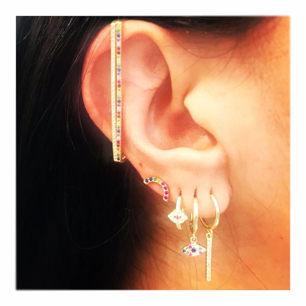 Lisslune | 1 piece ear white rainbow cz rectangle cuff earring