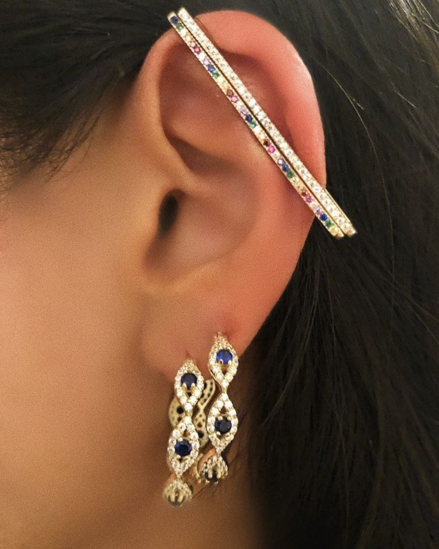 Lisslune | 1 piece ear white rainbow cz rectangle cuff earring