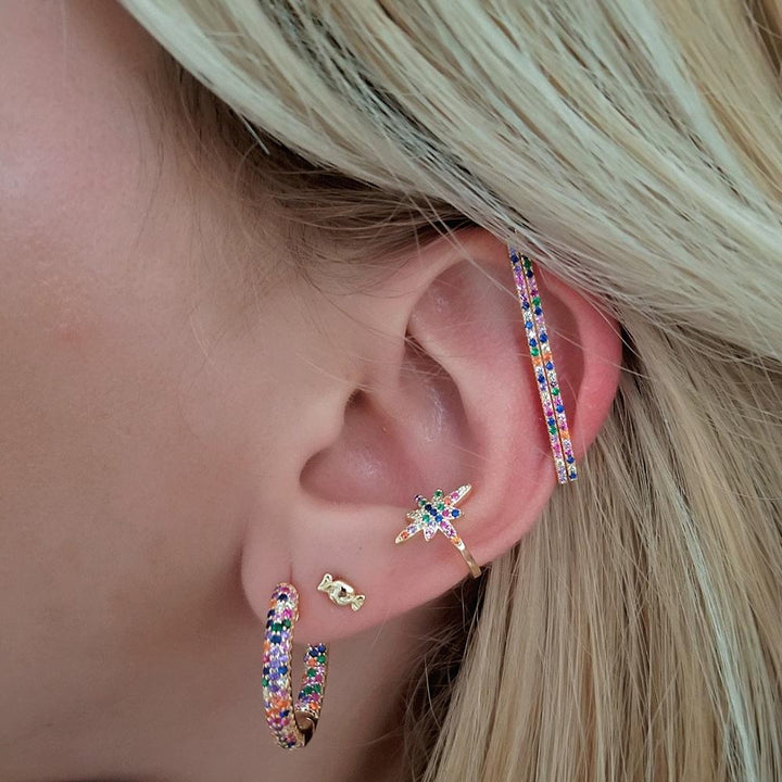 Lisslune | 1 piece ear white rainbow cz rectangle cuff earring