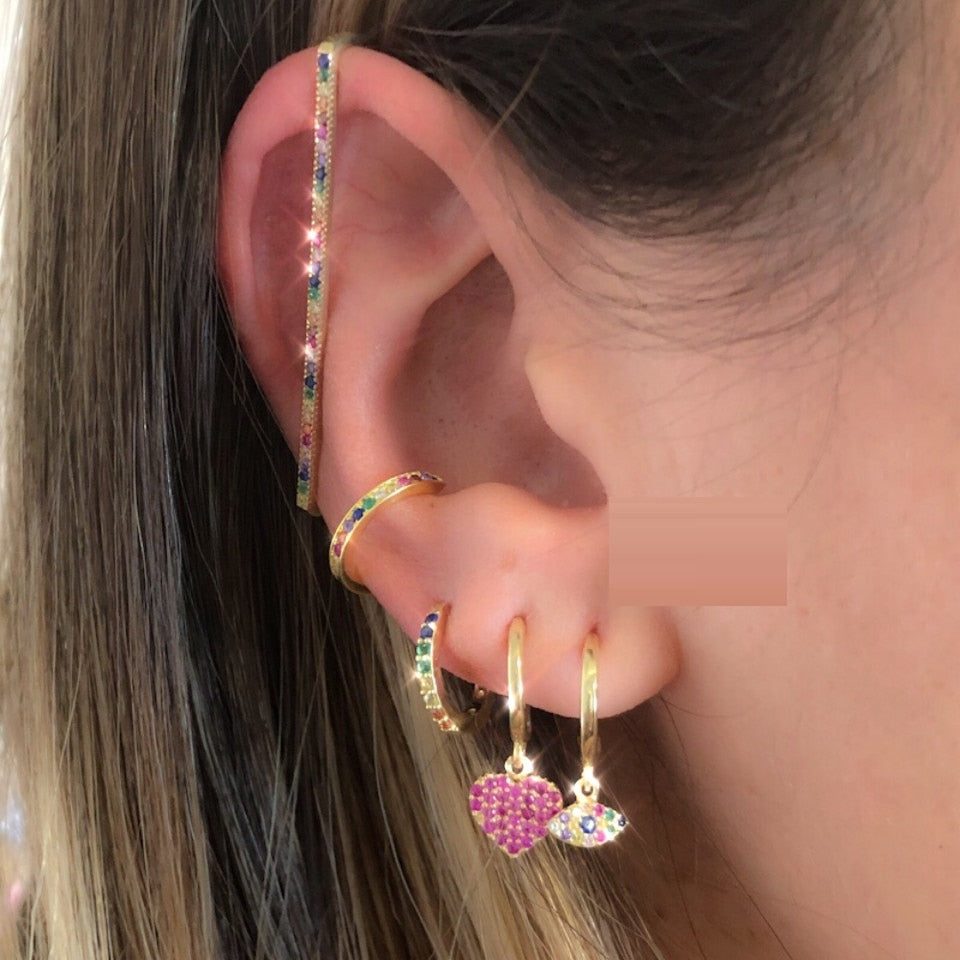 Lisslune | 1 piece ear white rainbow cz rectangle cuff earring