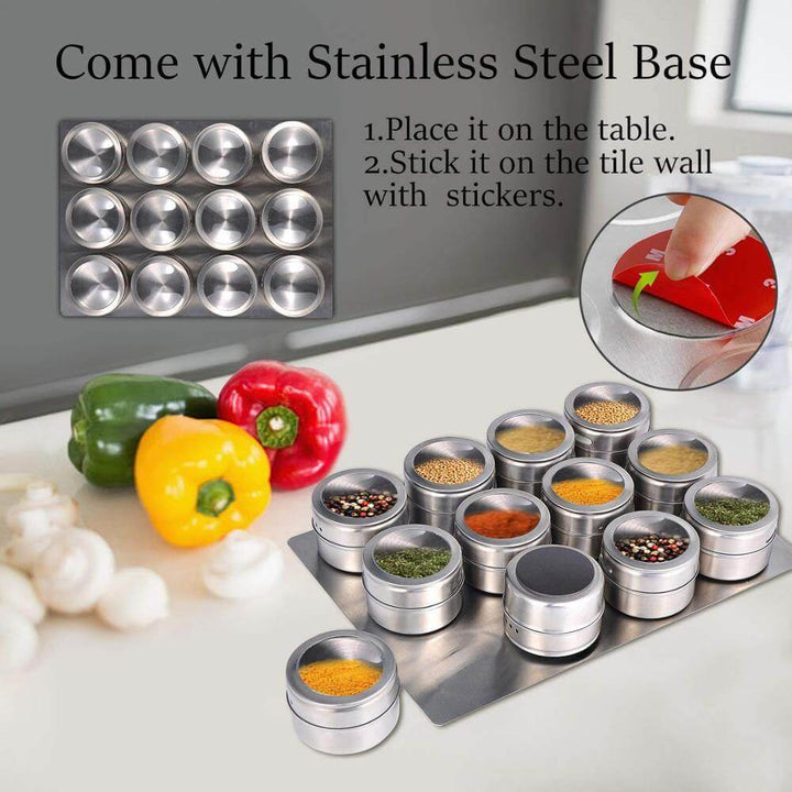 Lisslune | Magnetic Stainless Steel Seasoning Spice Jar Set