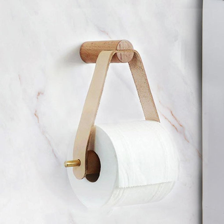Lisslune | High-Quality Toilet Paper Holder | Oak & Synthetic Leather | Minimalist Bathroom Design
