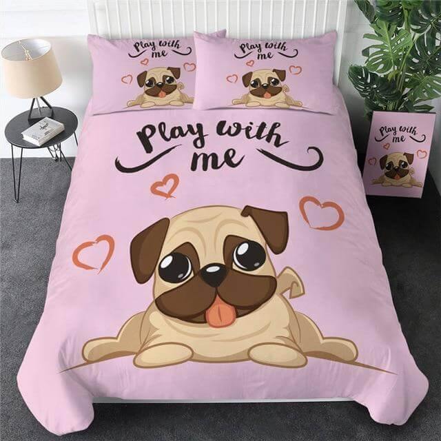 Lisslune | 3pcs Hippie Pug Puppy Cartoon Comfortable Duvet Cover Bedding Set