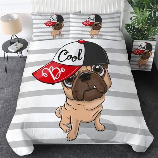 Lisslune | 3pcs Hippie Pug Puppy Cartoon Comfortable Duvet Cover Bedding Set