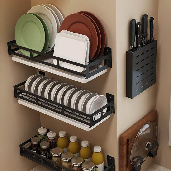 Lisslune | Mat Black No Drill Metal Kitchen Storage