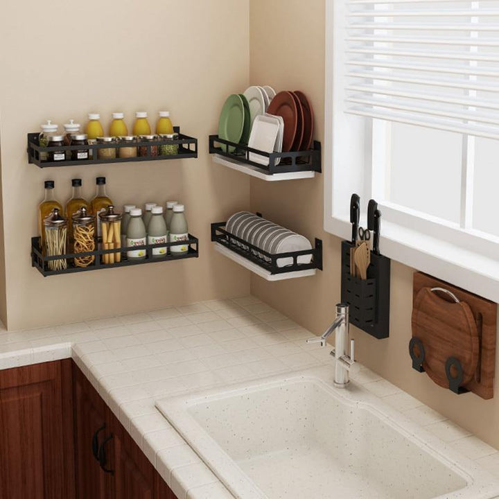 Lisslune | Mat Black No Drill Metal Kitchen Storage