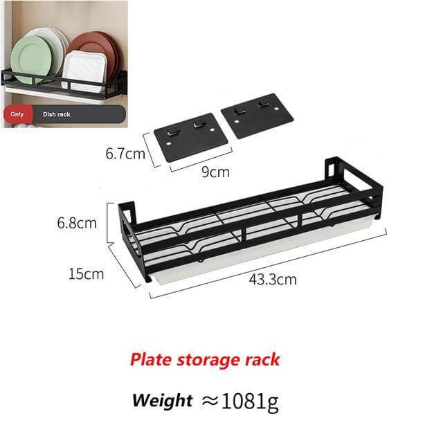 Lisslune | Mat Black No Drill Metal Kitchen Storage