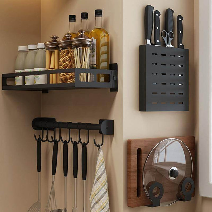 Lisslune | Mat Black No Drill Metal Kitchen Storage