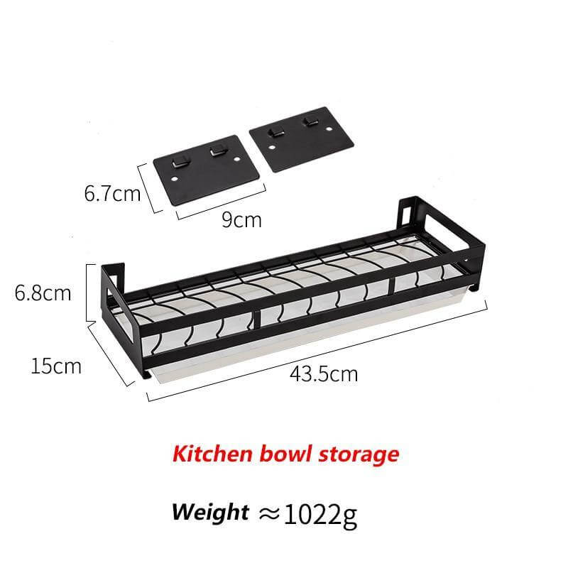 Lisslune | Mat Black No Drill Metal Kitchen Storage